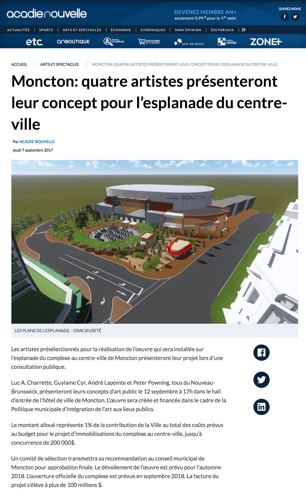 Moncton: quatre artistes présenteront leur concept pour l’esplanade du centre-ville