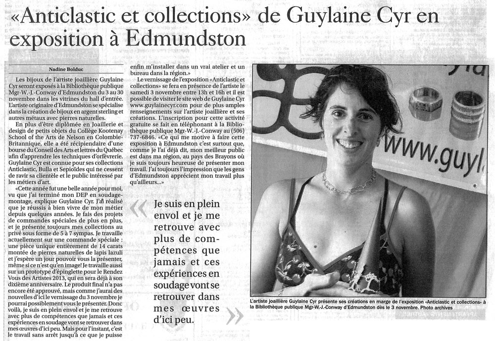 « Anticlastic et collections » de Guylaine Cyr en exposition à Edmundston