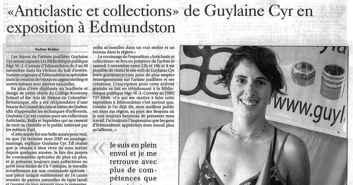 « Anticlastic et collections » de Guylaine Cyr en exposition à Edmundston